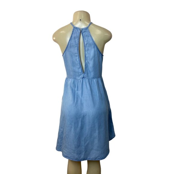 Mango Denim Women's Blue Frill Denim Style Sun Dress Sz XS - Picture 3 of 8